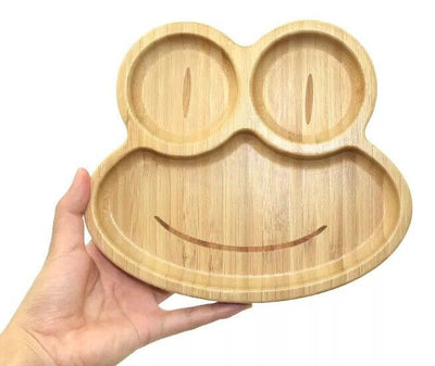 Bamboo Kids Children Baby Plate Bowl & Silicon Suction Cap Base & Spoon - Frog