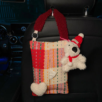 Cute Red Bear Car Tissue Holder - Woven Design