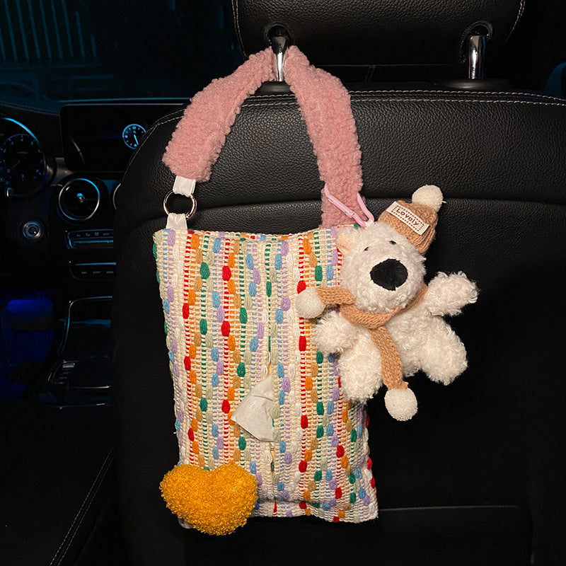Cute Yellow Bear Car Tissue Holder - Woven Design