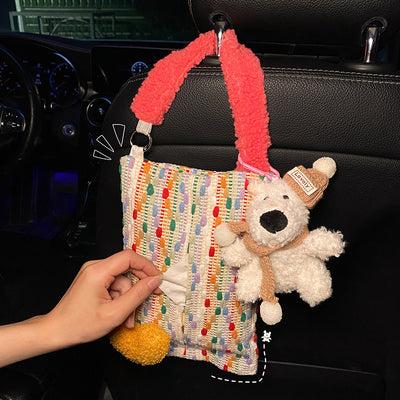 Cute Yellow Bear Car Tissue Holder - Woven Design