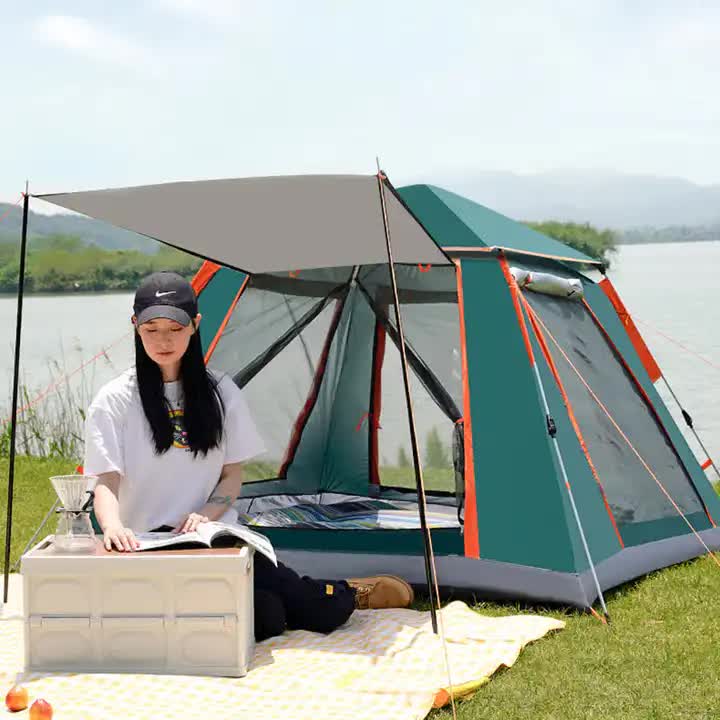 Silver glue Waterproof Camping tent with Awning - Size: 270x270x185cm, charming and sturdy for outdoor excursions