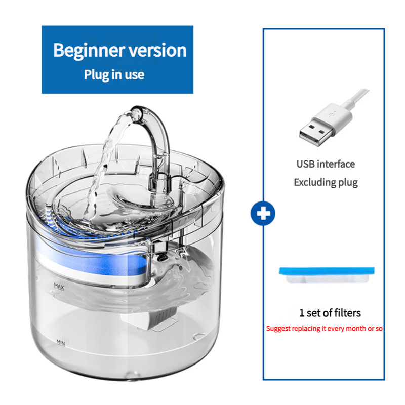 Beginner Version Pet Water Fountain with USB Interface (Excluding Plug) and Filter Set – Transparent Design