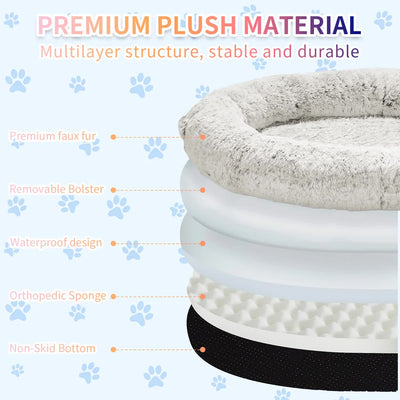 Fluffy Donut-Shaped Pet Bed- Soft, Cozy, and Anti-Anxiety for Dogs and Cats, Machine Washable  Beige Brown Size:M 75*55*18cm