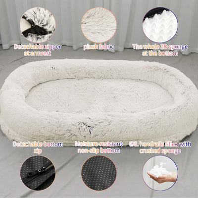 Fluffy Donut-Shaped Pet Bed- Soft, Cozy, and Anti-Anxiety for Dogs and Cats, Machine Washable  Black Size:S 60*50*18cm