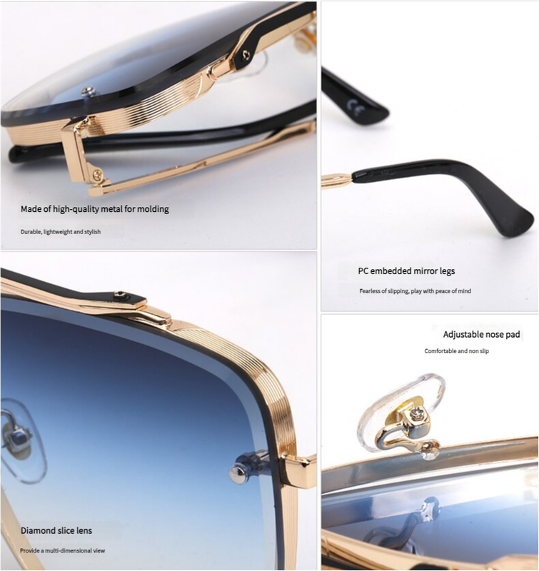 Gold Square Sunglasses,Fashionable Men&