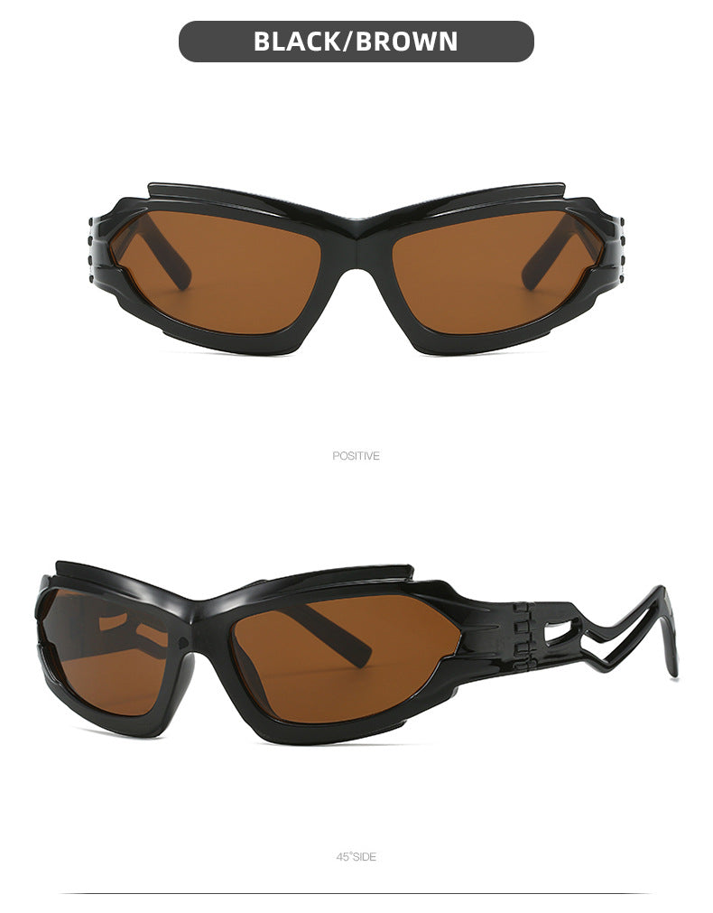 Futuristic Sports Wrap Man Sunglasses - Bold Brown Frames with UV Protection