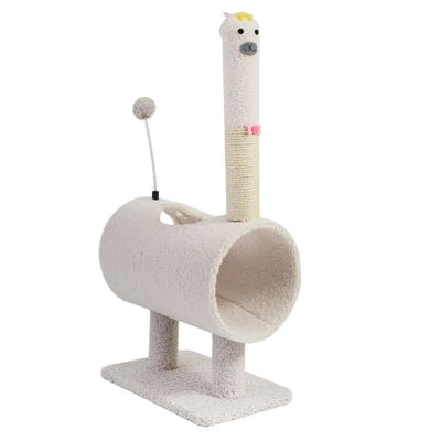 Interactive Cat Tunnel & Scratching Post with Spring Toy - Cozy Playtime for Kittens white 35*23*71cm