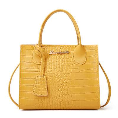 Elegant Crocodile Embossed Faux Leather Handbag - Yellow Tote with Dual Handle for Women 20*16*9cm