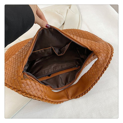 Luxury Woven Leather Hobo Bag - Elegant Shoulder Tote 34*21cm (off-white)