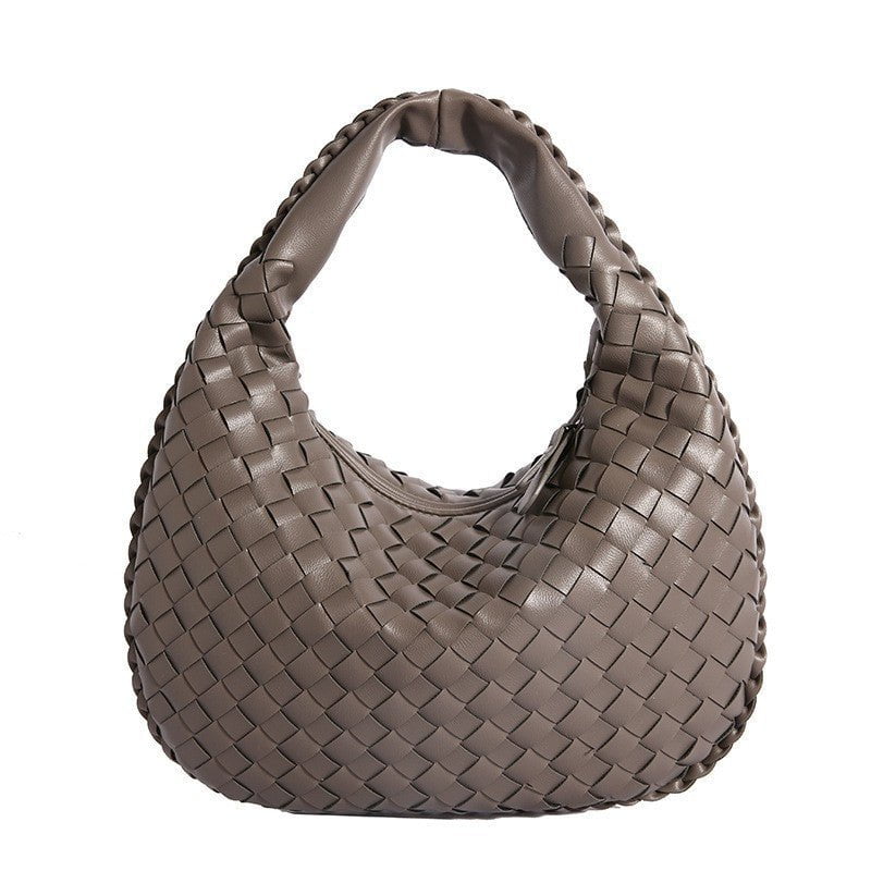 Luxury Woven Leather Hobo Bag - Elegant Shoulder Tote 34*21cm (Grey)