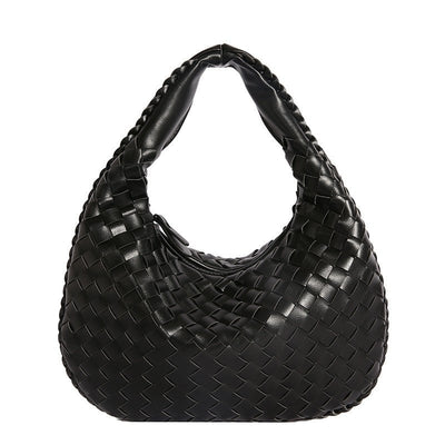 Luxury Woven Leather Hobo Bag - Elegant Shoulder Tote 34*21cm (Black)