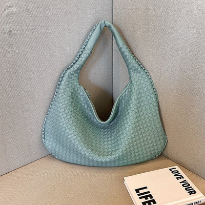 Elegant Woven Leather Hobo Bag - Soft Shoulder Tote 47*32cm (lake blue)