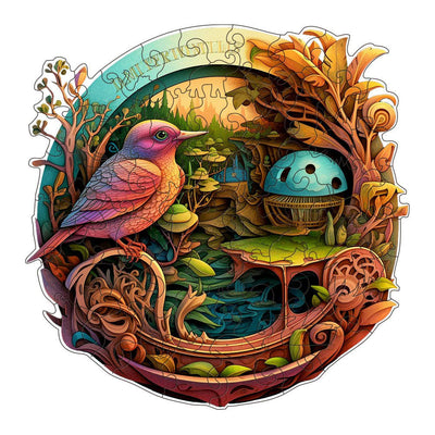 Fantasy Bird Wooden Puzzle - Intricate Nature-Themed Circular Puzzle(L-paper box-H186)