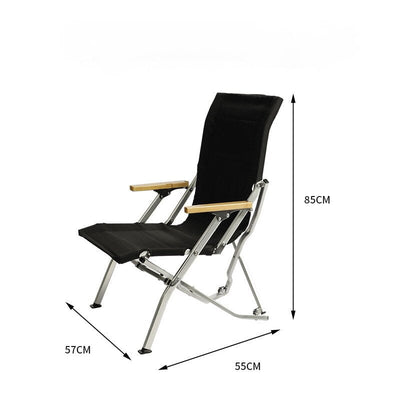 Black Folding Camping Chair - 85x57x55cm with Wooden Armrests & Lightweight Frame