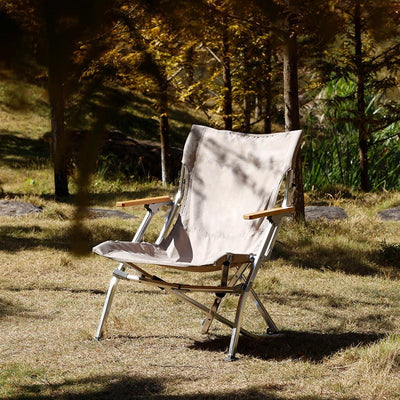 Folding Canvas Camping Chair - Lightweight with Wooden Armrests for Outdoor Relaxation, khaki color 56*52*79cm