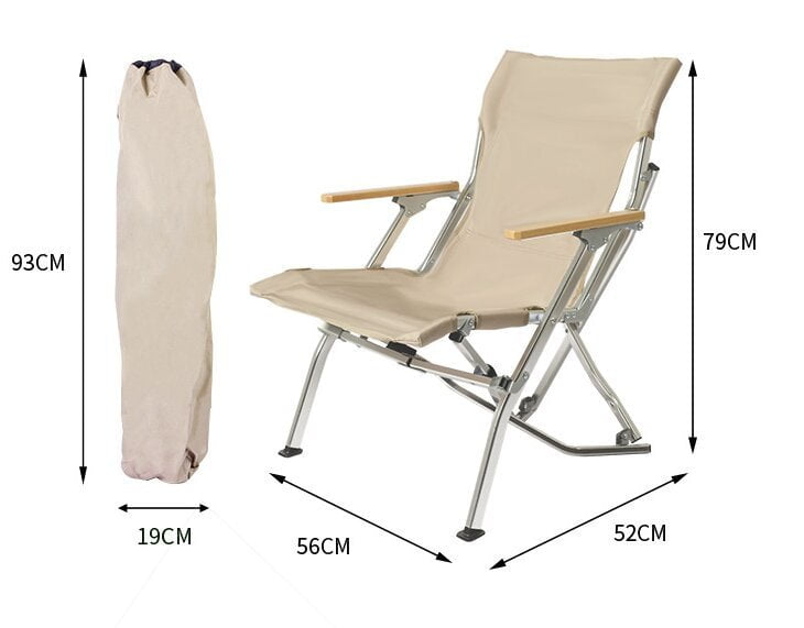 Folding Canvas Camping Chair - Lightweight with Wooden Armrests for Outdoor Relaxation, khaki color 56*52*79cm