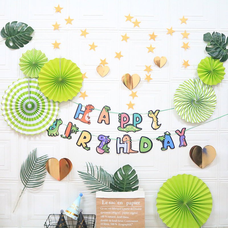 Happy Birthday Party Decoration Set -  Fan Decorations, Hearts, Stars & Banner