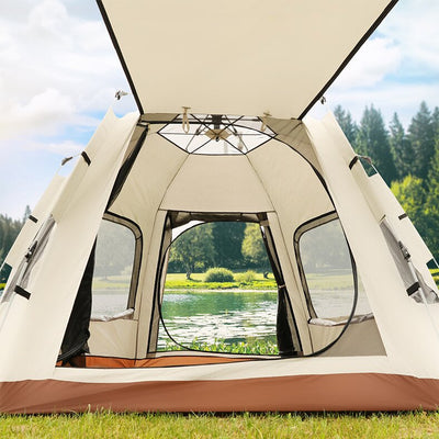 5-8 Person Square Camping Tent | Double-Layer Silver Coated Waterproof Shelter with Awning (240*240*155cm)