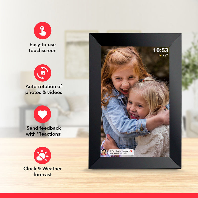 Black 16GB Storage 10-Inch WiFi Digital Photo Frame | HD Display + Remote Photo/Video Sharing via App |