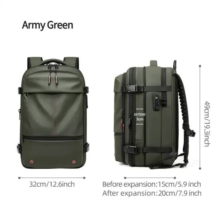 Army Green Expandable Waterproof Laptop Backpack - Fits 17-Inch Laptop, Anti-Theft Design, Travel Friendly