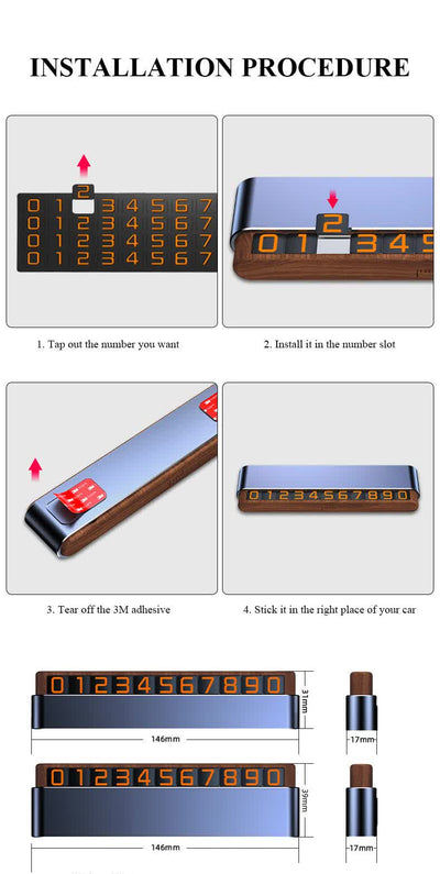 Silver Premium Alloy and Wood Temporary Parking Card - Sliding Design for Privacy, Includes 6 Number Sets