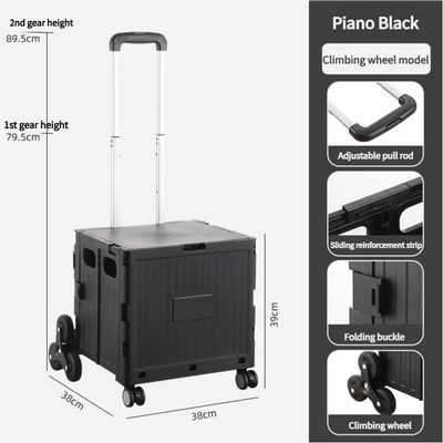 Nordic Black Climbing Wheel Folding Cart - Compact and Durable for Outdoor Camping and Picnics