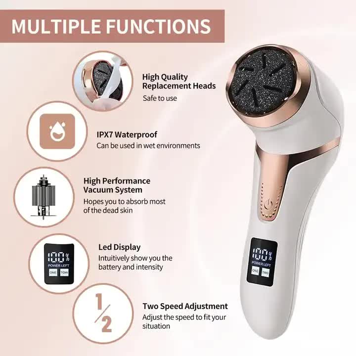 Black Electric Foot Callus Remover - Rechargeable Waterproof Pedicure Tool with Automatic Dead Skin Removal