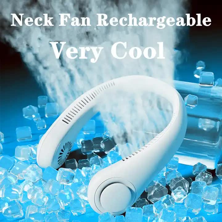 Pink Portable Neck Hanging USB Fan – Mini Hands-Free Wearable Fan, USB Rechargeable, No-Blade Design for Cooling