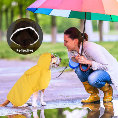 XXL Yellow Reflective Adjustable Pet Raincoat with Hood - Waterproof Dog Jacket, Adjustable Dog Poncho for Outdoor Protection