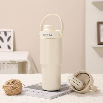 White 316 Stainless Steel Insulated 730ml Tumbler with Straw - Dual-Drink Ceramic Liner Portable Car Cup