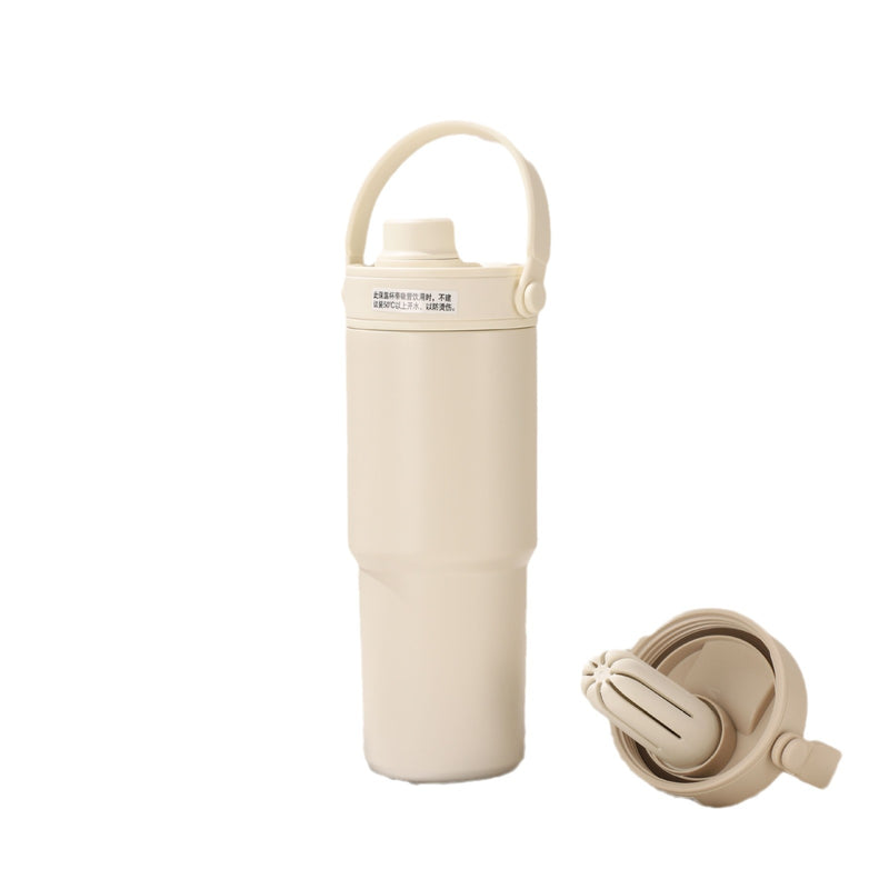 White 316 Stainless Steel Insulated 730ml Tumbler with Straw - Dual-Drink Ceramic Liner Portable Car Cup