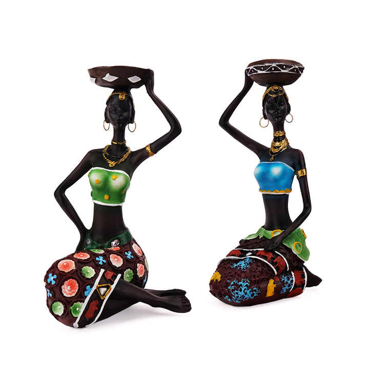 European Resin African Woman Candle Holders - Decorative Tabletop Candle Stands for Coffee Bars & Home Decor