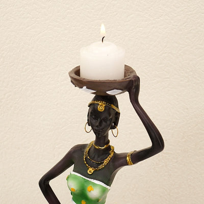 European Resin African Woman Candle Holders - Decorative Tabletop Candle Stands for Coffee Bars & Home Decor