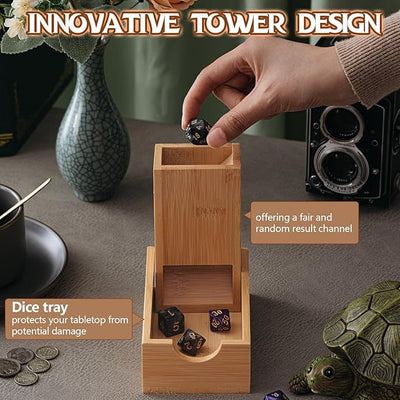 Portable Foldable Bamboo Dice Tower Set – Premium Wooden Dice Roller for Tabletop RPG and Board Games