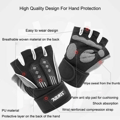 M White Fingerless Workout Gloves with Wrist Support – Non-Slip, Breathable Gym Gloves for Weightlifting and Cycling