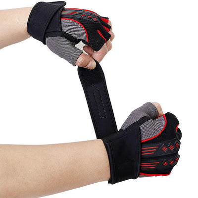 M White Fingerless Workout Gloves with Wrist Support – Non-Slip, Breathable Gym Gloves for Weightlifting and Cycling