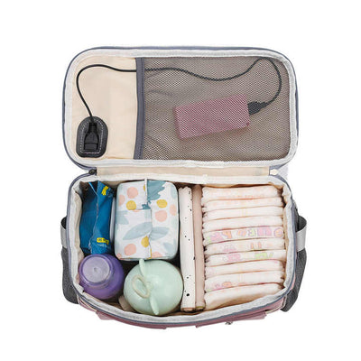 Grey Stroller Organizer Bag - Multi-Functional Baby Bag with Touchscreen Window, USB Port, and Bottle Holders