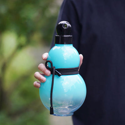 32oz Inspired Gourd Water Plastic Blue Bottle - Decorative Double-Layer Flask with Calligraphy and Accessories