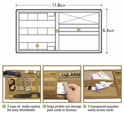 Khaki Car Sun Visor Organizer - Tactical Molle Storage Panel with Multi-Pocket Design