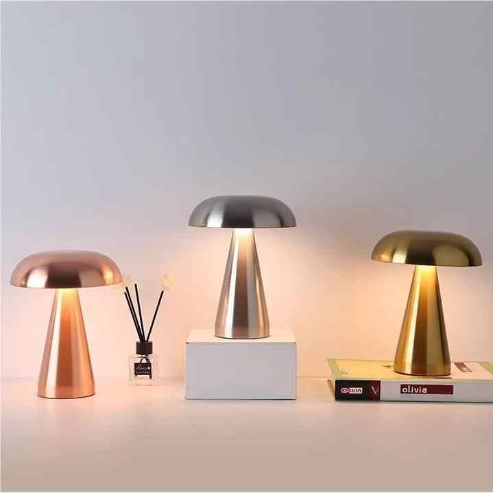 Rose Red Modern Mushroom Table Lamp - Minimalist Metal Design for Home and Office