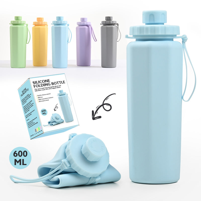 Blue 600ml Silicone Collapsible Water Bottle - Portable and Eco-Friendly Hydration Solution