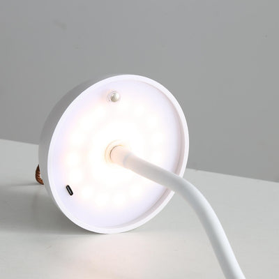 Corrugated White Lamp Cap Elegant Curved Stem Mushroom Desk Lamp - Adjustable LED Table Light