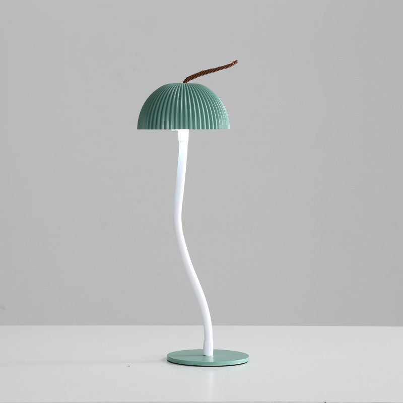 Corrugated Green Lamp Cap Elegant Curved Stem Mushroom Desk Lamp - Adjustable LED Table Light