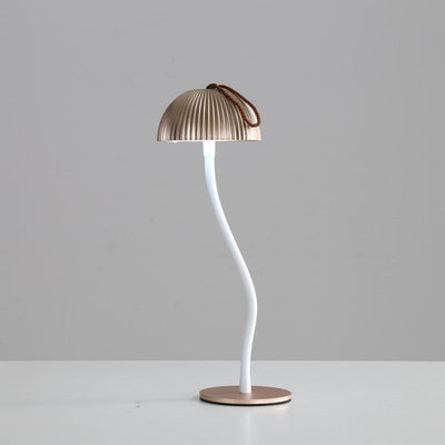 Corrugated Gold Lamp Cap Elegant Curved Stem Mushroom Desk Lamp - Adjustable LED Table Light