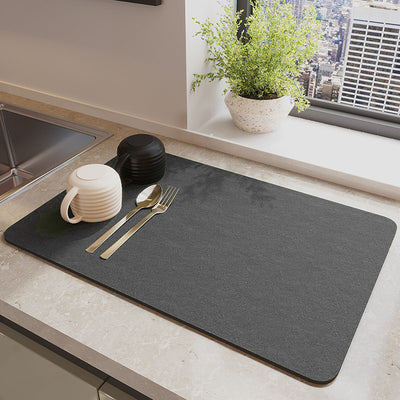 Dark Grey Waterproof Quick-Dry Kitchen Mat - Non-Slip Rubber Base, Absorbent Technology Fabric, 4mm Thick