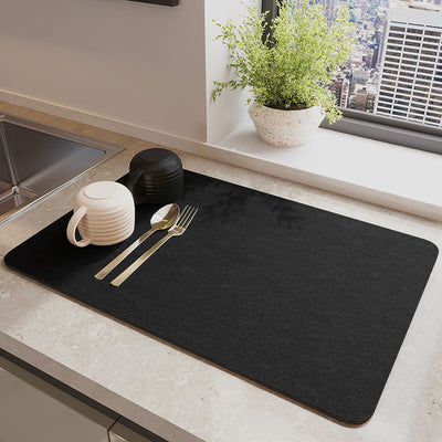 Black Waterproof Quick-Dry Kitchen Mat - Non-Slip Rubber Base, Absorbent Technology Fabric, 4mm Thick