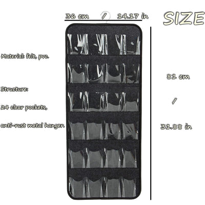 Pink Hanging Felt Shoe Organizer with 24 Clear Pockets - Anti-Rust Metal Hanger Included, Perfect for Shoes, Toys, and Accessories