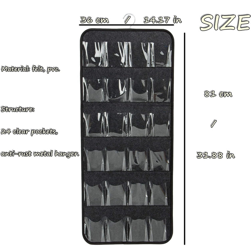 Pink Hanging Felt Shoe Organizer with 24 Clear Pockets - Anti-Rust Metal Hanger Included, Perfect for Shoes, Toys, and Accessories