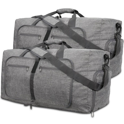 Grey Large Foldable Travel Duffel Bag with Shoe Compartment and Carry Pouch - Lightweight, Durable, and Spacious