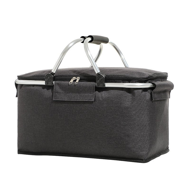 Black Portable Aluminum Foil Insulated Picnic Basket with Zipper Lid, 40x20x23cm